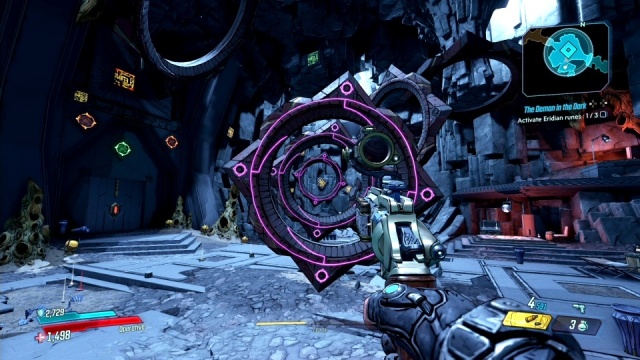 Shoot the rune through the rings to activate eridian runes in The Demon in the Dark for Wren in Konrad's Hold in Borderlands 3